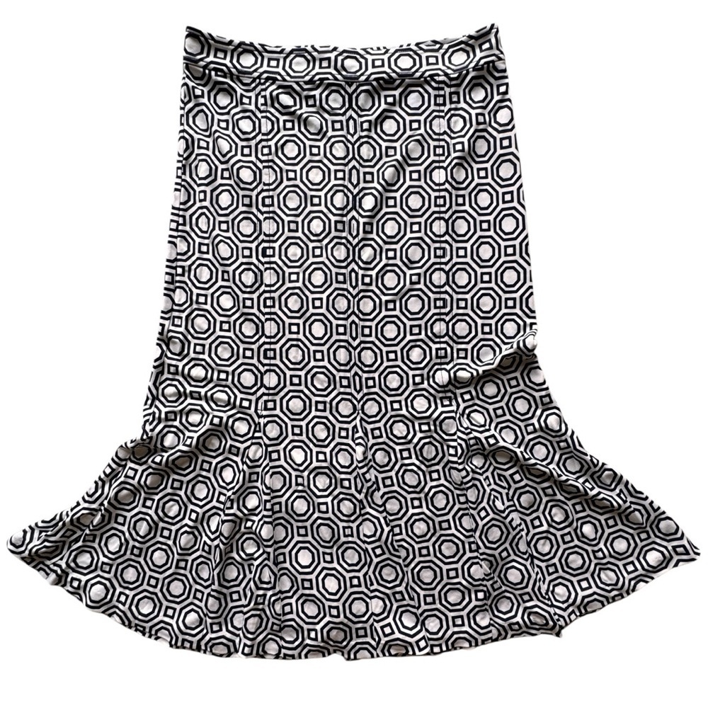 Tory Burch Woman’s S/P Navy Blue Geometric Print Midi Flared Hem Jada Skirt